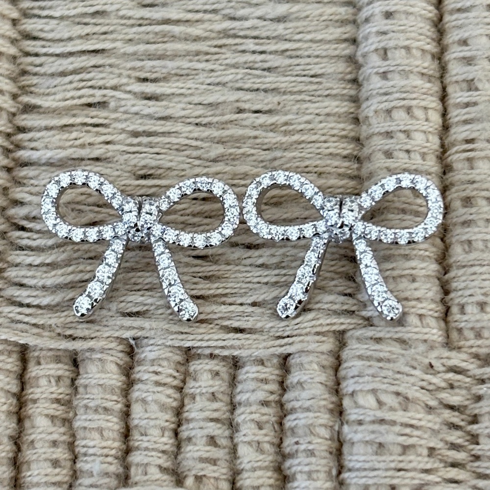 CRISLU Sterling Platinum Dainty Sparkle Bow Earrings